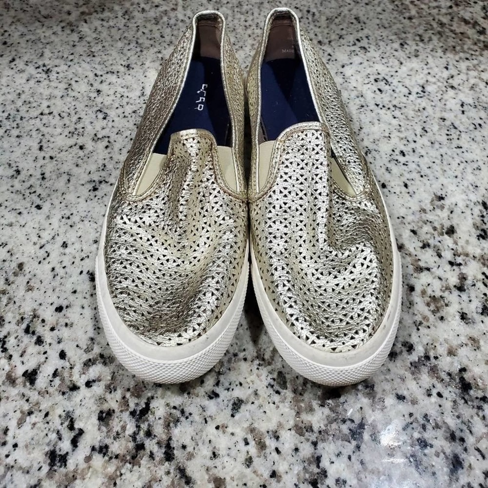 SPERRY gold floral‎ cutout sneakers size 10